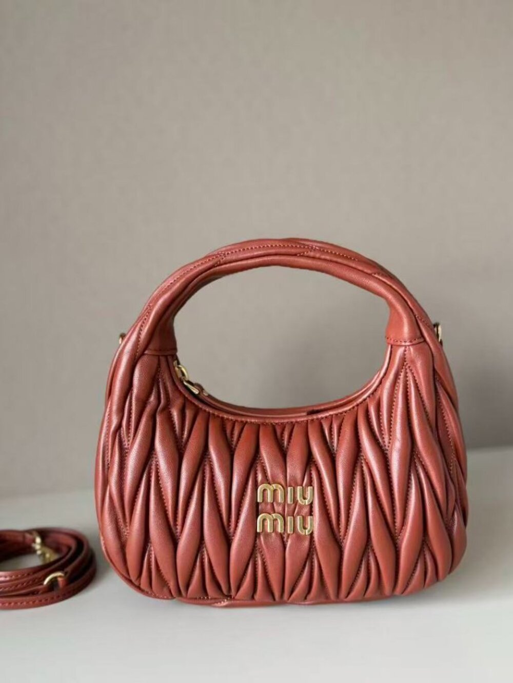 Miu Miu Burgundy Matelassé Leather Hobo Bag